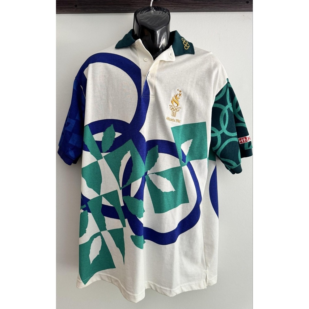 Atlanta 1996 Olympics Shirt Mens Large Multi Color Olympic Games Hanes Polo